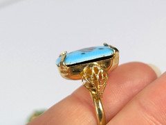 Vtg Victorian Revival Ring Lot Green Glass Blue Flower Enamel Adjustable