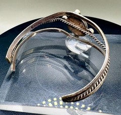 Vintage Sterling Silver 925 Green Stone Cuff Bracelet Open Bangle Artisan Boho 2
