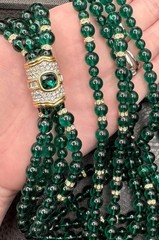 RARE SWAROVSKI VTG Multi Strand Green Crystal Glass Beaded Mogul Necklace 36”