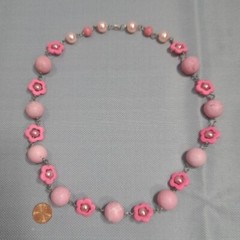 Vintage Handmade Women’s Necklace Pink Cotton Candy Natural Stones, Faux Pearls