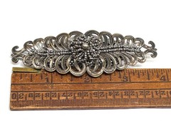 Unusual BIG Antique FRENCH? CUT STEEL & SILVER TONE FERN Brooch 1920s 1930s