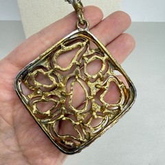 Vintage Brutalist Statement Necklace Large Molten Gold Tone Textured Geometric