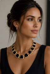 Anne Klein Vintage Gold Plated Black Enamel Geometric Choker Necklace