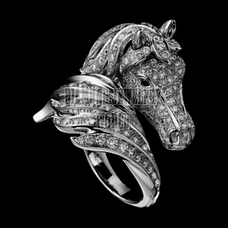 Vintage 4.21ct Genuine Rose Cut Diamond Sapphire Amazing Horse Head Ring Jewelry