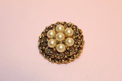 Vintage Barclay Faux Pearl Cluster Gold Tone Filigree Brooch Pin Signed 1940s–50