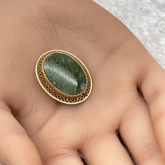 Vintage Green Stone Brooch 12k Gold Filled Signed Burt Cassell 1.25″