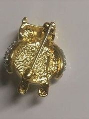 Vintage Small Owl Brooch Pin Novelty Gold Plated Rhinestone Blue Eyes