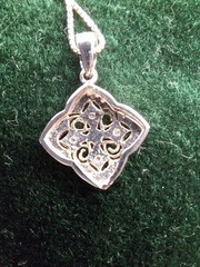 Vintage Sterling Silver Filigree Diamond Shape Pendant Box Chain Necklace Italy