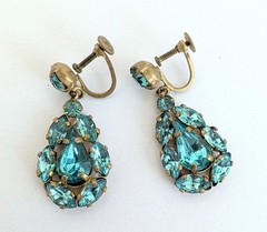 Gorgeous Vintage Czech Open Back Blue Rhinestone Screw Back Earrings