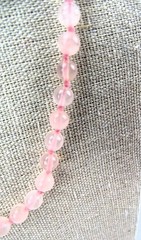 Pink 20” Bead Necklace, 6mm Beads, Hand Knotted, Gold-tone Clasp