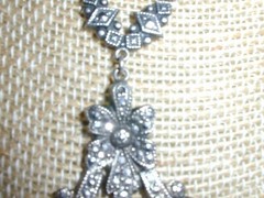 STUNNING~ ART DECO STERLING BLACK ONYX HAND SET MARCASITE NECKLACE!