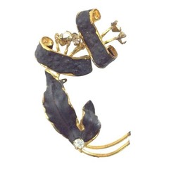 Vintage 1930s-1940s Gold Black Leaf Rhinestone Brooch Pin Made In Australia