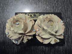 Vintage Designer Artisan Signed Jeff Lieb Crystal 3D Rose 1-5/8″ Clip Earrings!