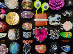 Lot of 100 Rings Retro Glass Rhinestone 1960s 1970s Vintage Groovy Boho Fun