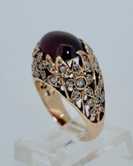 Art Nouveau Antique 14K Rose Cut Diamond and Garnet Ring