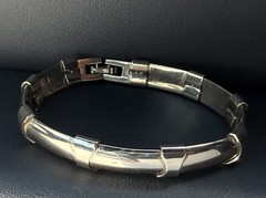 Vintage Sterling Silver 925 Chunky Reticulated Bar Link Snake Omega Bracelet 33g