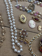 VTG Estate Jewelry Gold/Silver Tone Cameo Rhinestone C-Clasp Some Signed NICE 20