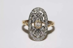 Art Deco Vintage Style Round Lab Created Diamond Engagement 14K Gold Finish Ring