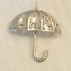 sterling silver Umbrella Brooch Pin Novelty No Stone Unisex Adults