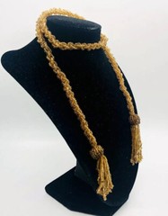 Art Deco Topaz Beaded & Woven Topaz Glass Necklace Flapper Vintage Jewelry