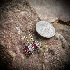 Sterling Silver 925 Hook Earrings With Red Colored Stone