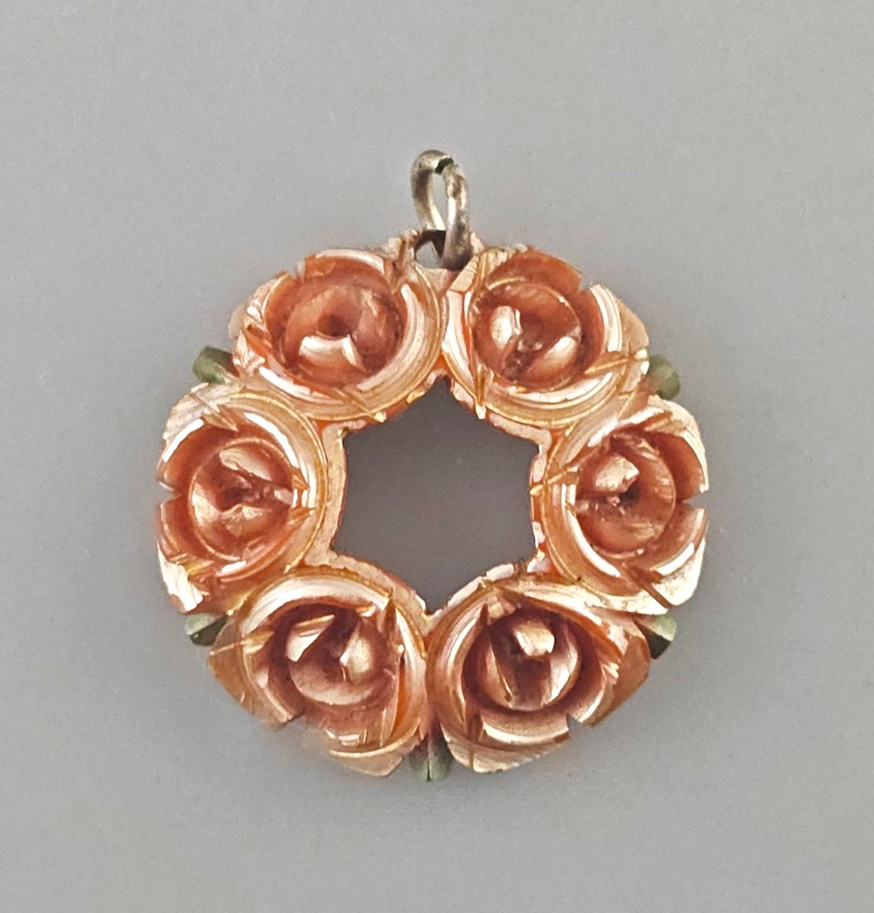 Vintage Rose Bakelite Pendant Handmade 2.5 cm Art Deco 1915-1935