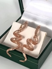 Vintage 1990-s 14 Ct Rolled Gold Long Solid Snake Earrings-Hallmarked 585 RG