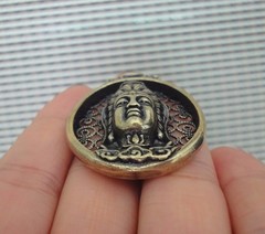 Vintage Style Pure Brass GuanYin Buddha Figurine Statue Pendant