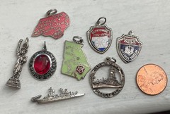 Vintage Enamel Sterling Charms USA STATE MAPS MILITARY USS ALABAMA MISS LIBERTY