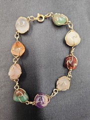 Vintage 1960s Caged Gemstone Necklace Bracelet Set Wire Wrapped Tumbled Boho MCM