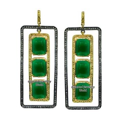 2.66ctw Rose Cut Diamond Emerald Studded Silver Vintage Gorgeous Earring Jewelry