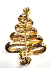 Vintage 90’s Signed ANNE KLEIN Gold Tone Ribbon Christmas Tree Pin / Brooch