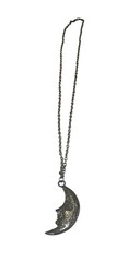 Vintage Crescent Man In The Moon Face Necklace Celestial Silver Metal Sparkle