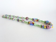 Vtg Antq Czech Glass Marbled Slag Melon Ball Tutti Frutti Bead Cluster Necklace