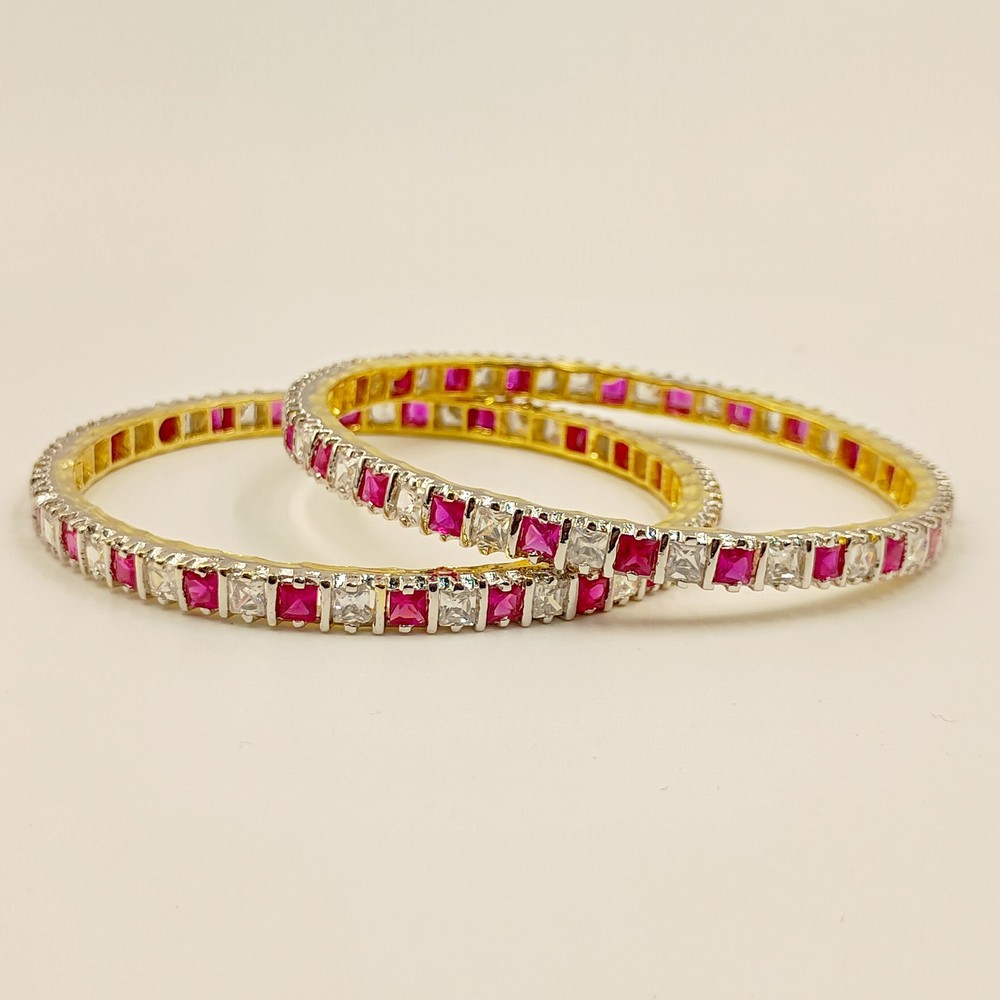 South Indian Style Ruby CZ Bangle Set 22K Gold Plated Traditional Bridal Jewelry
