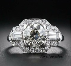 Art Deco Vintage 3CT Round Lab-Created Diamond Engagement Ring 14K White Gold FN