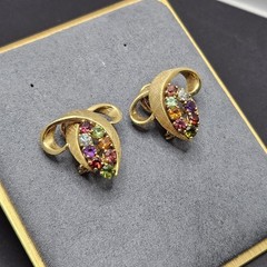 Vintage H. Stern 18K Gold Multicolor Rainbow Stones CLIP Earrings Mid Century