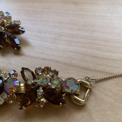 Vintage D&E Juliana Book Brown AB Headlight Rhinestone Bracelet Clip Earring Set