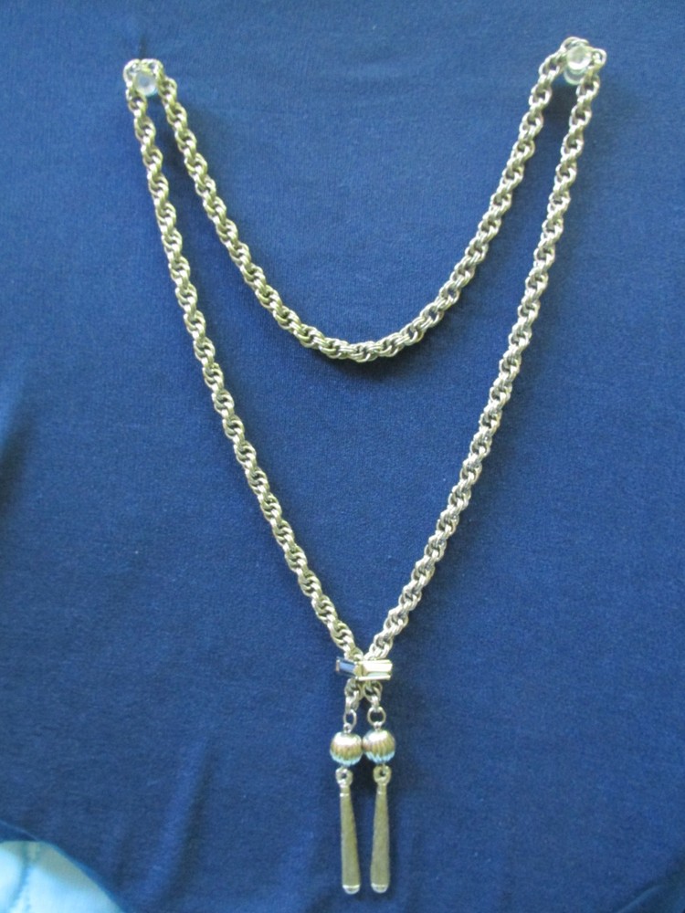 Vintage Ball Tassel Necklace Silver Tone Adjustable Slide 26 Inch bolero style