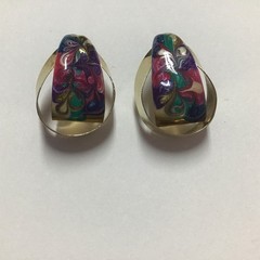 #1 Vintage 1980s Retro Multicolor Swirl Enamel Pierced Earrings from USA seller