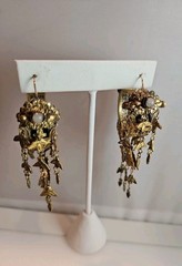 Vintage DESIGNER Signed Baroque Curled Gilt Leaf FRENCH EARRINGS – GORGEOUS Help