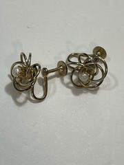 Vintage Gold Tone Pearl Love Knot Screw-Back Earrings