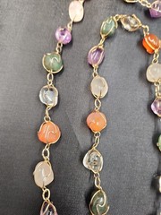 Vintage 1960s Caged Gemstone Necklace Bracelet Set Wire Wrapped Tumbled Boho MCM