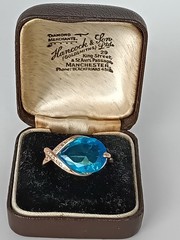 Vintage 1990-s 14 Ct Rolled Gold Blue Topaz Ring Size UK O US 7 1/2- Hallmarked