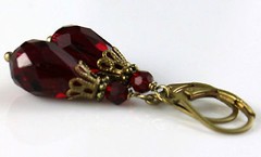 Garnet Dark Siam Blood Red Crystal Vintage Victorian Necklace Earring Set Steamp