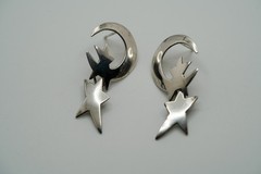 Vintage 1995 Sterling Silver Moon Stars Dangle Earrings 4.2cm JB37