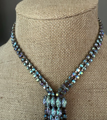 VTG. MCM BLUE AURORA BOREALIS RHINESTONE & ART GLASS NECKLACE & EARRING SET