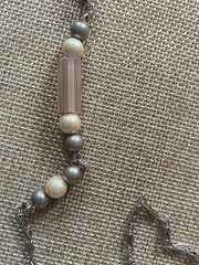 Vintage Sarah Coventry Necklace Silvertone Chain Rose Bead Gray White Faux Pearl