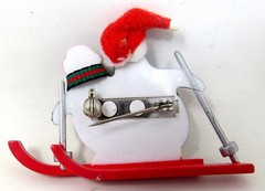 2 Skiing Penguins Pin 2 inch Plastic Winter Christmas US Seller us