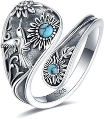 Vintage Boho Abalone Dragonfly Spoon Ring – Turquoise Floral Wrap Ring for Women